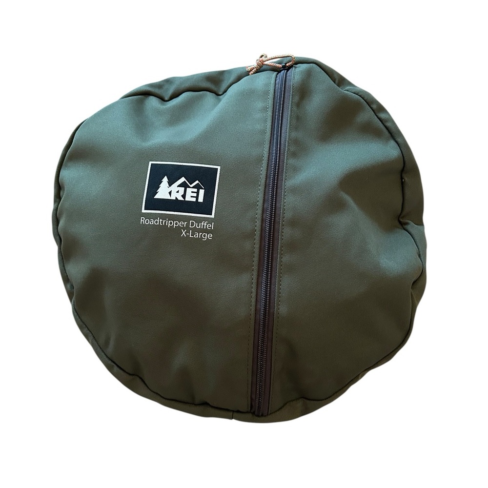 REI Dark Olive Canvas Collapsible Duffel Bag with Brown Straps - Picture 4 of 8